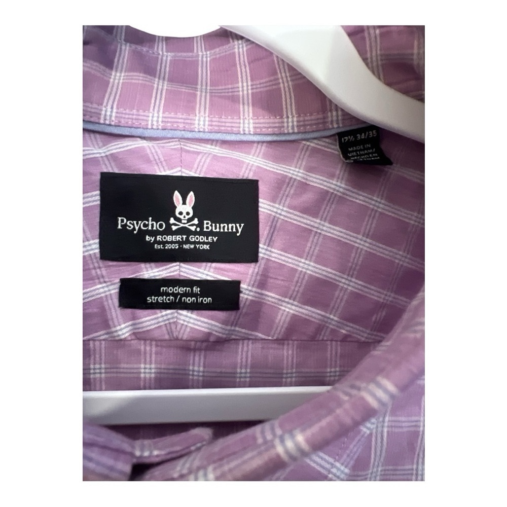 Psycho Bunny Purple/White Plaid Button Down Top Logo On Sleeve Modern Fit SE1 - Picture 2 of 6
